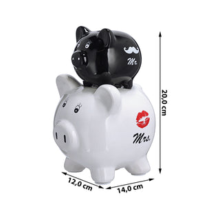 Sparschwein Mr.&Mrs. Schwein Steinzeug 14x20x12cm schwarz weiß Sparbüchse Spardose