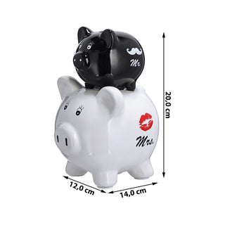 Sparschwein Mr.&Mrs. Schwein Steinzeug 14x20x12cm schwarz weiß Sparbüchse Spardose