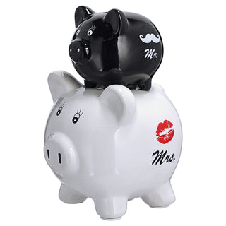 Sparschwein Mr.&Mrs. Schwein Steinzeug 14x20x12cm schwarz weiß Sparbüchse Spardose