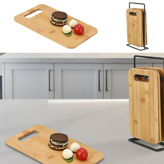 Vesperbrett Set Ständer 4 Vesperbrettchen Bambus Brettchenständer Holzbrett 14x22cm