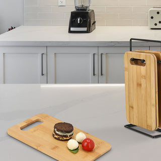 Vesperbrett Set Ständer 4 Vesperbrettchen Bambus Brettchenständer Holzbrett 14x22cm