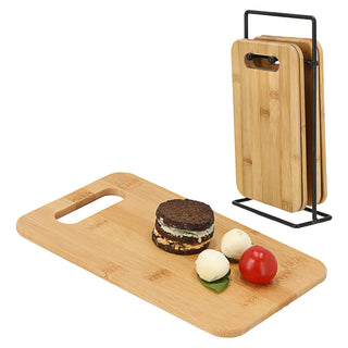 Vesperbrett Set Ständer 4 Vesperbrettchen Bambus Brettchenständer Holzbrett 14x22cm