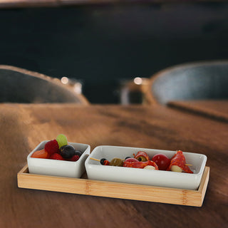 Servierset 3tlg. Bambus Porzellan 28x10,5x4,5cm Schalen Tablett Schüssel Snackschale Servierschale