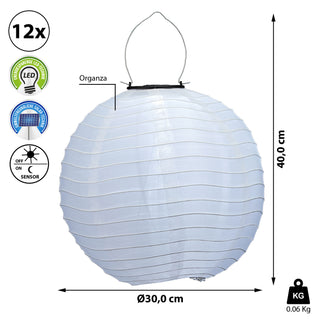 6/12x Solar Lampion bunt / weiß LED warmweiß Ø30cm Stofflaterne Organza Laterne Ballon Solarpanel