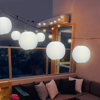 6/12x Solar Lampion bunt / weiß LED warmweiß Ø30cm Stofflaterne Organza Laterne Ballon Solarpanel