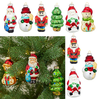 Christbaumschmuck "Xmas" 12er Set je Motiv 2 Stück Glas Baumschmuck Anhänger Christbaumanhänger Weihnachtsmotv bunt