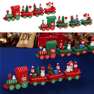 2x Holzzug 4tlg rot grün Zug Weihnachtszug Weihnachtsdeko Eisenbahn Holzeisenbahn Lokomotive