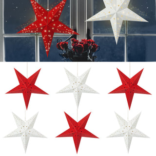 2/6x Papierstern "Star" faltbar rot weiß 31x38cm Stern Dekostern Weihnachtsstern Adventsstern Fensterdeko