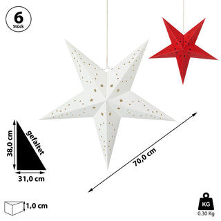 2/6x Papierstern "Star" faltbar rot weiß 31x38cm Stern Dekostern Weihnachtsstern Adventsstern Fensterdeko
