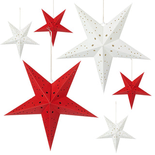 2/6x Papierstern "Star" faltbar rot weiß 31x38cm Stern Dekostern Weihnachtsstern Adventsstern Fensterdeko