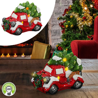 Truck mit LED Beleuchtung 14x10x9cm Weihnachtsbaum Weihnachtsdeko Auto Weihnachtstruck Steinzeug