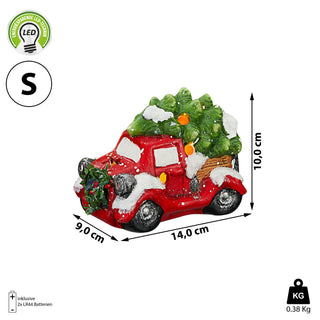 Truck mit LED Beleuchtung 14x10x9cm Weihnachtsbaum Weihnachtsdeko Auto Weihnachtstruck Steinzeug