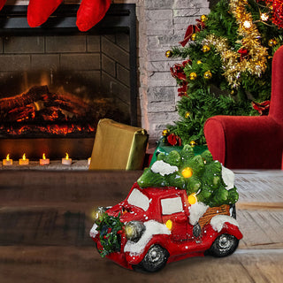 Truck mit LED Beleuchtung 14x10x9cm Weihnachtsbaum Weihnachtsdeko Auto Weihnachtstruck Steinzeug