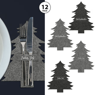 Besteckhalter Tannenbaum 12er Set Filz hell/dunkelgrau Weihnachtsbaum Baum Bestecktasche