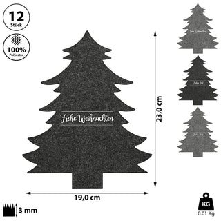 Besteckhalter Tannenbaum 12er Set Filz hell/dunkelgrau Weihnachtsbaum Baum Bestecktasche