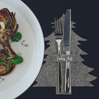 Besteckhalter Tannenbaum 12er Set Filz hell/dunkelgrau Weihnachtsbaum Baum Bestecktasche