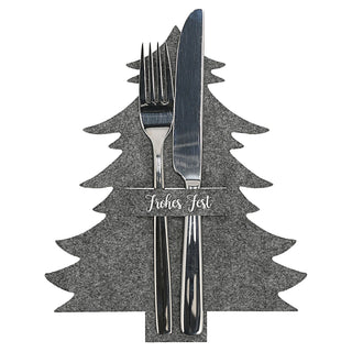 Besteckhalter Tannenbaum 12er Set Filz hell/dunkelgrau Weihnachtsbaum Baum Bestecktasche