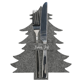 Besteckhalter Tannenbaum 12er Set Filz hell/dunkelgrau Weihnachtsbaum Baum Bestecktasche