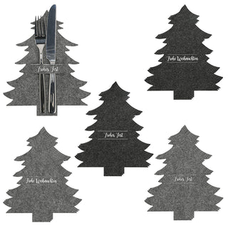 Besteckhalter Tannenbaum 12er Set Filz hell/dunkelgrau Weihnachtsbaum Baum Bestecktasche