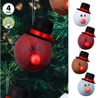 Christbaumkugel Schneemann 4er Set in 4 Farben LED Nase Tannenbaumschmuck Christbaumanhänger Kugeln