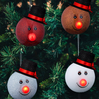 Christbaumkugel Schneemann 4er Set in 4 Farben LED Nase Tannenbaumschmuck Christbaumanhänger Kugeln