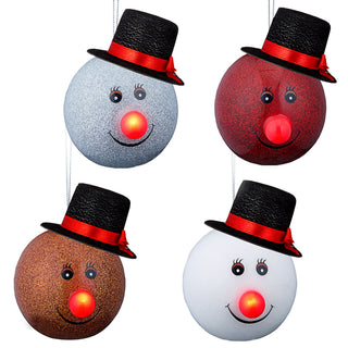 Christbaumkugel Schneemann 4er Set in 4 Farben LED Nase Tannenbaumschmuck Christbaumanhänger Kugeln