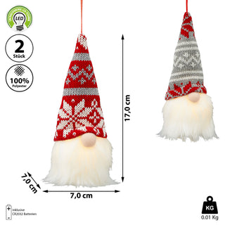2x LED Wichtel H17cm zum Aufhängen Zwerg Weihnachtswichtel Wichtelmännchen Zwerg Adventsdeko Weihnachtsdeko