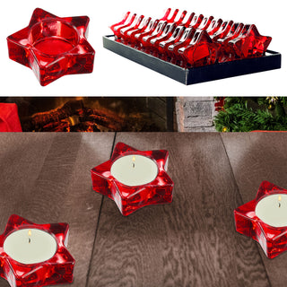Teelichthalter Stern 20er Set Glas rot 8x2cm Kerzenständer Weihnachtsdeko Adventsdeko Sternenform