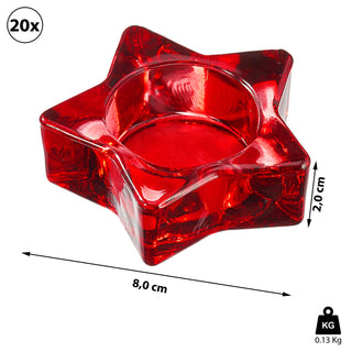 Teelichthalter Stern 20er Set Glas rot 8x2cm Kerzenständer Weihnachtsdeko Adventsdeko Sternenform