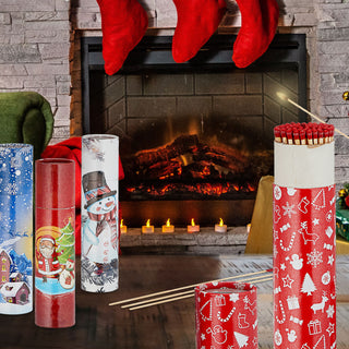 4x Kaminstreichhölzer L20cm 4 Packungs-Motive à 75 Stk. Zündhölzer Streichholzschachtel Weihnachtsdesign