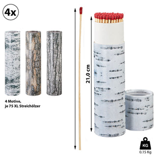 4x Kaminstreichhölzer L20cm 4 Packungs-Motive à 75 Stk. Zündhölzer Streichholzschachtel Weihnachtsdesign