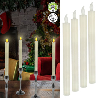 LED Stabkerze 4er Set warmweiß Timerfunktion Kerze Echtwachs batteriebetrieben Tafelkerze Flamme