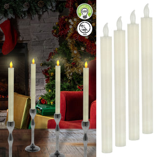 LED Stabkerze 4er Set warmweiß Timerfunktion Kerze Echtwachs batteriebetrieben Tafelkerze Flamme