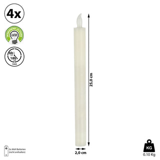 LED Stabkerze 4er Set warmweiß Timerfunktion Kerze Echtwachs batteriebetrieben Tafelkerze Flamme