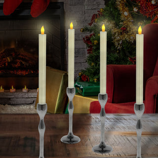 LED Stabkerze 4er Set warmweiß Timerfunktion Kerze Echtwachs batteriebetrieben Tafelkerze Flamme