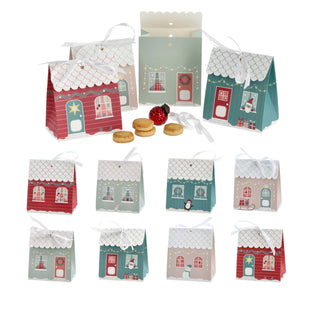 Adventskalender Haus DIY Bastelset 24tlg Häuser Tannen Weihnachten Adventszeit Kalender bunt Papierhaus