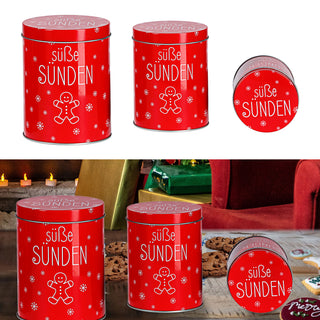 3x Gebäckdose "Naschdose/Süße Sünden" Metall Weihnachtskekse Weihnachtsgebäck Keksdose Dose