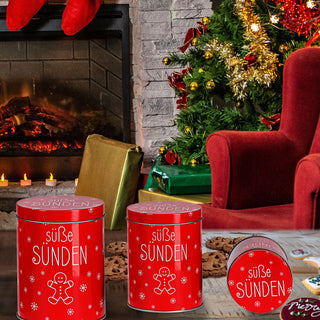 3x Gebäckdose "Naschdose/Süße Sünden" Metall Weihnachtskekse Weihnachtsgebäck Keksdose Dose