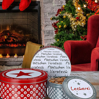 Gebäckdose rund 3er Set Weihnachtskekse Weihnachtsgebäck Keksdose Dose Weihnachtsdose