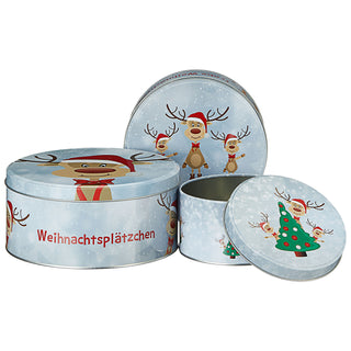 3x Gebäckdose oder -Teller " Rentier Ole" rund Weihnachtskekse Weihnachtsgebäck Keksdose Dose Weihnachtsdose