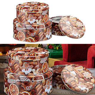 Gebäckdose rund 3er Set Weihnachtskekse Weihnachtsgebäck Keksdose Dose Weihnachtsdose