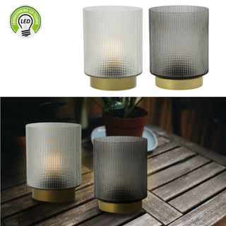 LED Tischleuchte 2er Set grau weiß H15cm Tischlampe Leuchte Lampe Glaslampe Dekolampe