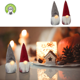 LED Wichtel zum Aufstellen 2er Set H20cm Leuchtnase Wichtelmännchen Weihnachtswichtel Zwerg Adventsdeko Weihnachtsdeko