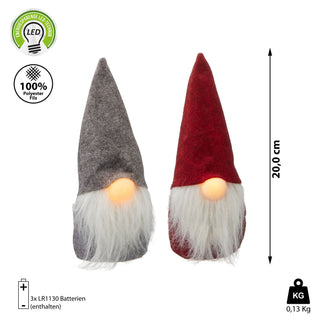 LED Wichtel zum Aufstellen 2er Set H20cm Leuchtnase Wichtelmännchen Weihnachtswichtel Zwerg Adventsdeko Weihnachtsdeko