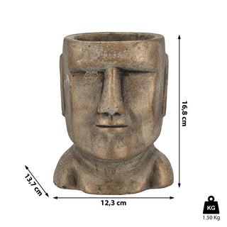 Pflanztopf Moai Kopf gold H:17/21cm Terracotta Büste Skulptur Dekofigur Steinstatue Osterinsel Gartenfigur Steinkopf