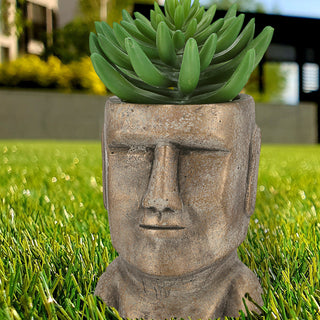 Pflanztopf Moai Kopf gold H:17/21cm Terracotta Büste Skulptur Dekofigur Steinstatue Osterinsel Gartenfigur Steinkopf