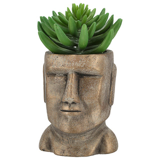 Pflanztopf Moai Kopf gold H:17/21cm Terracotta Büste Skulptur Dekofigur Steinstatue Osterinsel Gartenfigur Steinkopf
