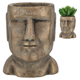 Pflanztopf Moai Kopf gold H:17/21cm Terracotta Büste Skulptur Dekofigur Steinstatue Osterinsel Gartenfigur Steinkopf