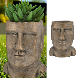 Pflanztopf Moai Kopf gold H:17/21cm Terracotta Büste Skulptur Dekofigur Steinstatue Osterinsel Gartenfigur Steinkopf