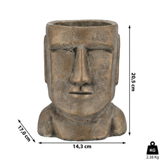 Pflanztopf Moai Kopf gold H:17/21cm Terracotta Büste Skulptur Dekofigur Steinstatue Osterinsel Gartenfigur Steinkopf